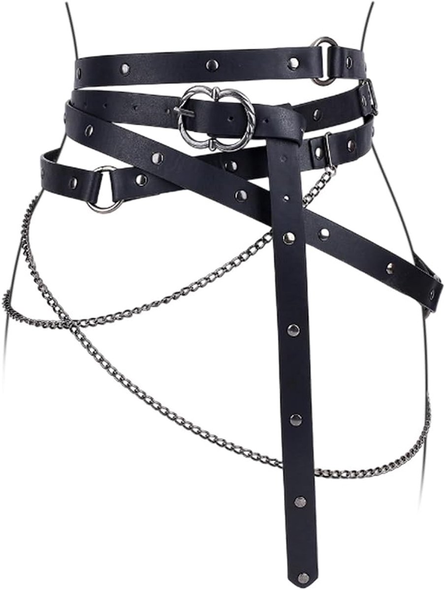 Medieval Leather Belt - Zwart Imitatie Leer - Dunne Metalen Ketting - Perfect voor Renaissance Kostuums - ShopVlot