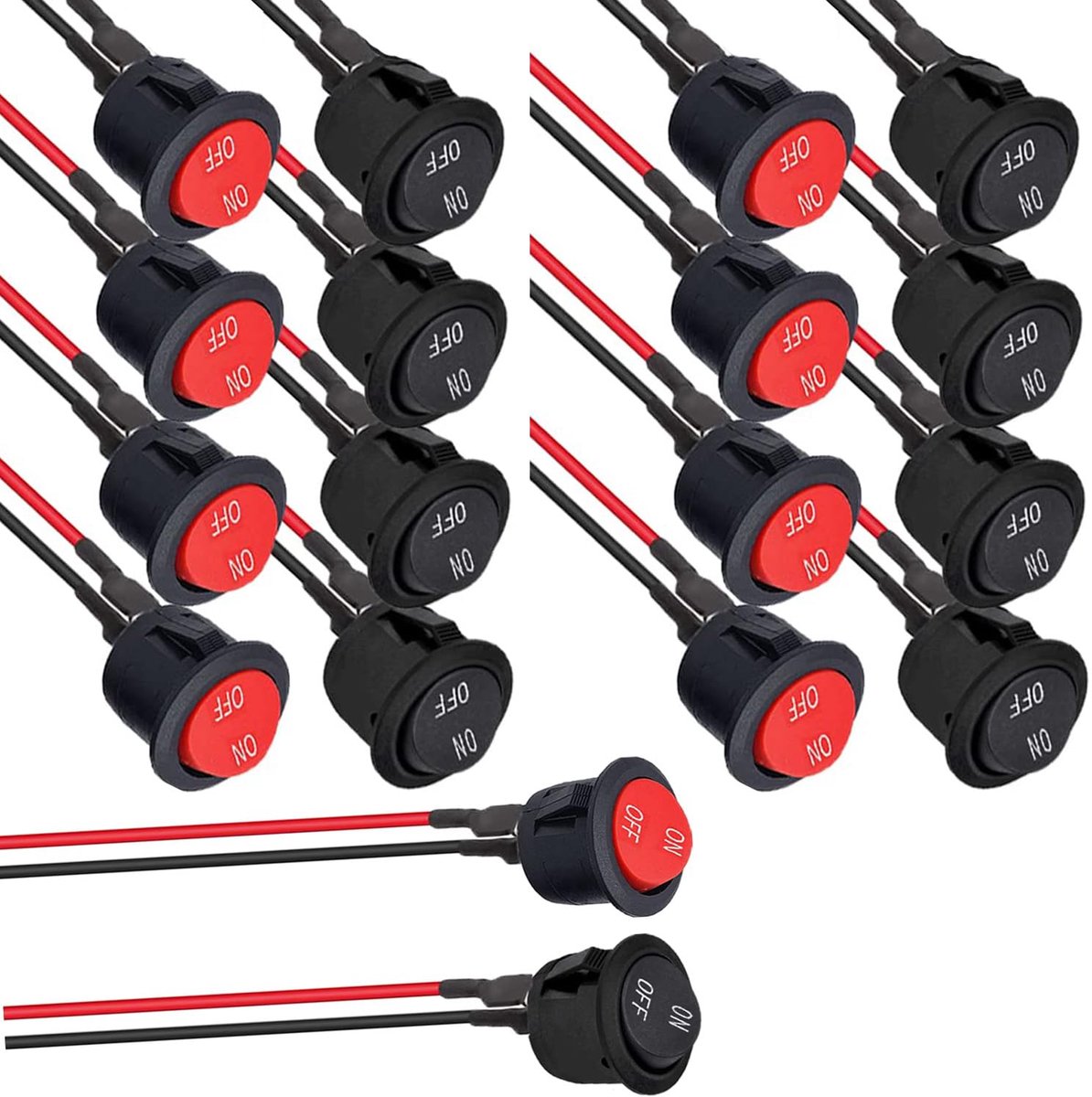 Ronde Rocker Schakelaars 20pcs - 12V Mini Toggle Switch - Rood Zwart met Draad - Ideaal voor Motor en Boot - ShopVlot