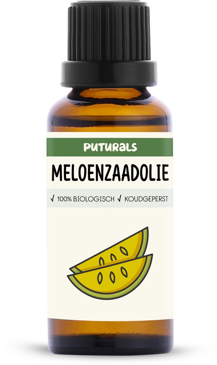 Puturals Kalahari Meloenzaadolie 100% Biologisch - 30 ml - Puur en Koudgeperst - Kalahari Meloenzaadolie Voor Huid, Haar en Lichaam - Rijk aan Essentiële Vetzuren, Antioxidanten en Vitamine E - Bruine Glazen Druppelfles