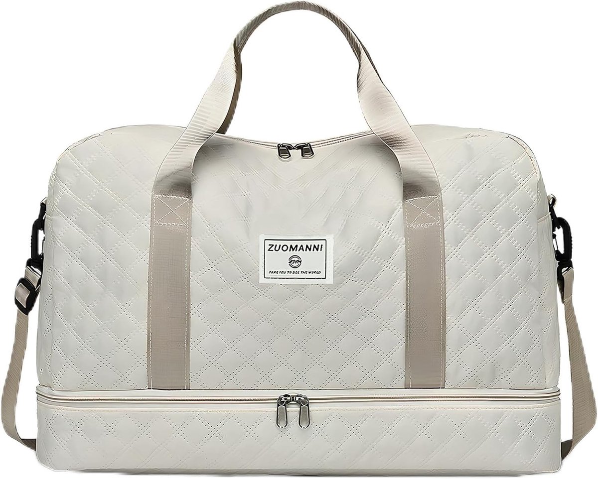 SnelShoppen - Reistas Dames 50x30x25 cm Sporttas Weekendtas Handbagage Waterdicht Beige Gymtas Reis- en Zwemtas voor Vrouwen
