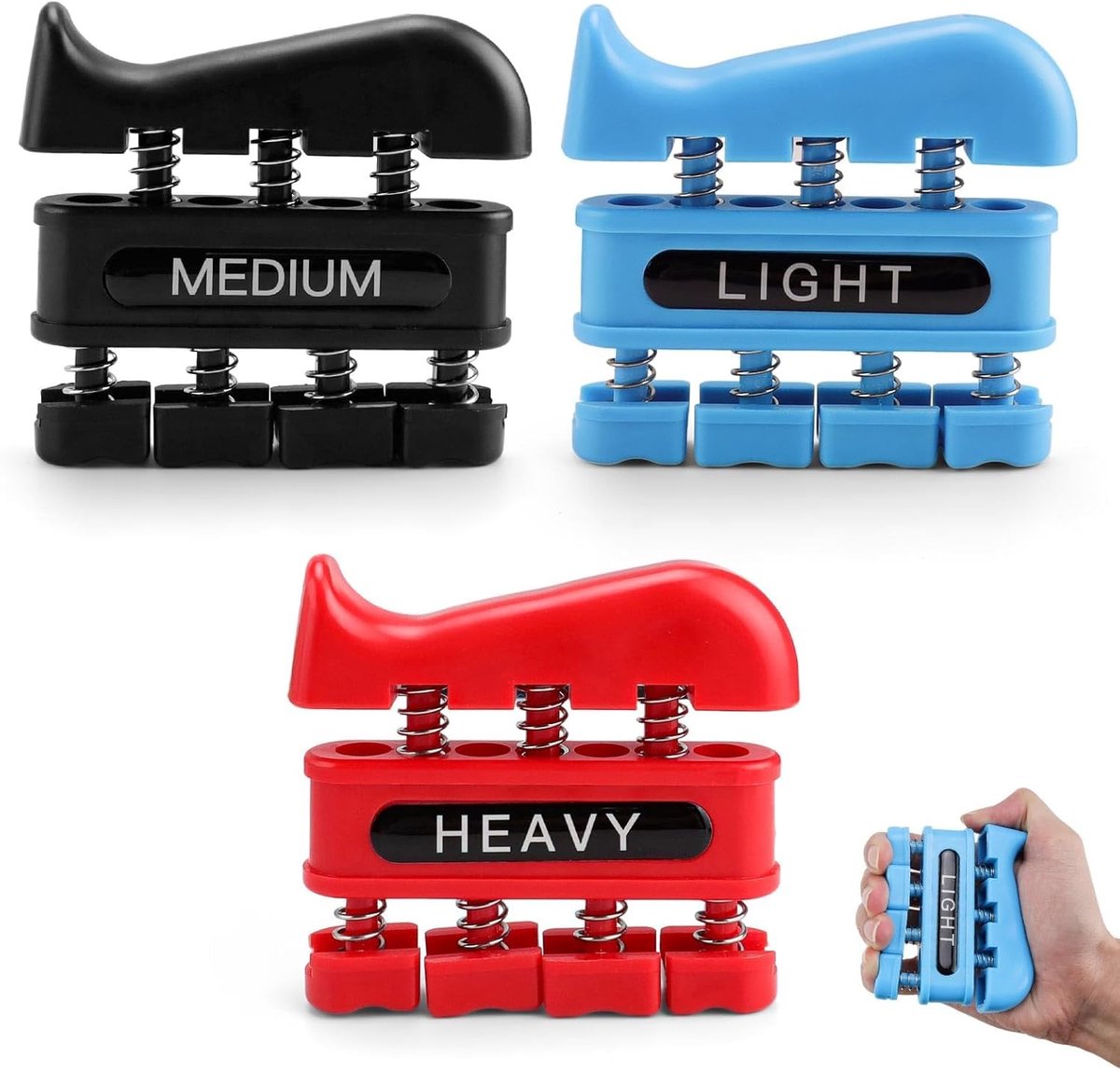SnelShoppen - Grip Trainer voor Handkracht, 3-in-1 Vingerspieroefeningen met Verstelbare Weerstand, Blauw, Zwart, Rood, Ideaal voor Dagelijkse Trainin