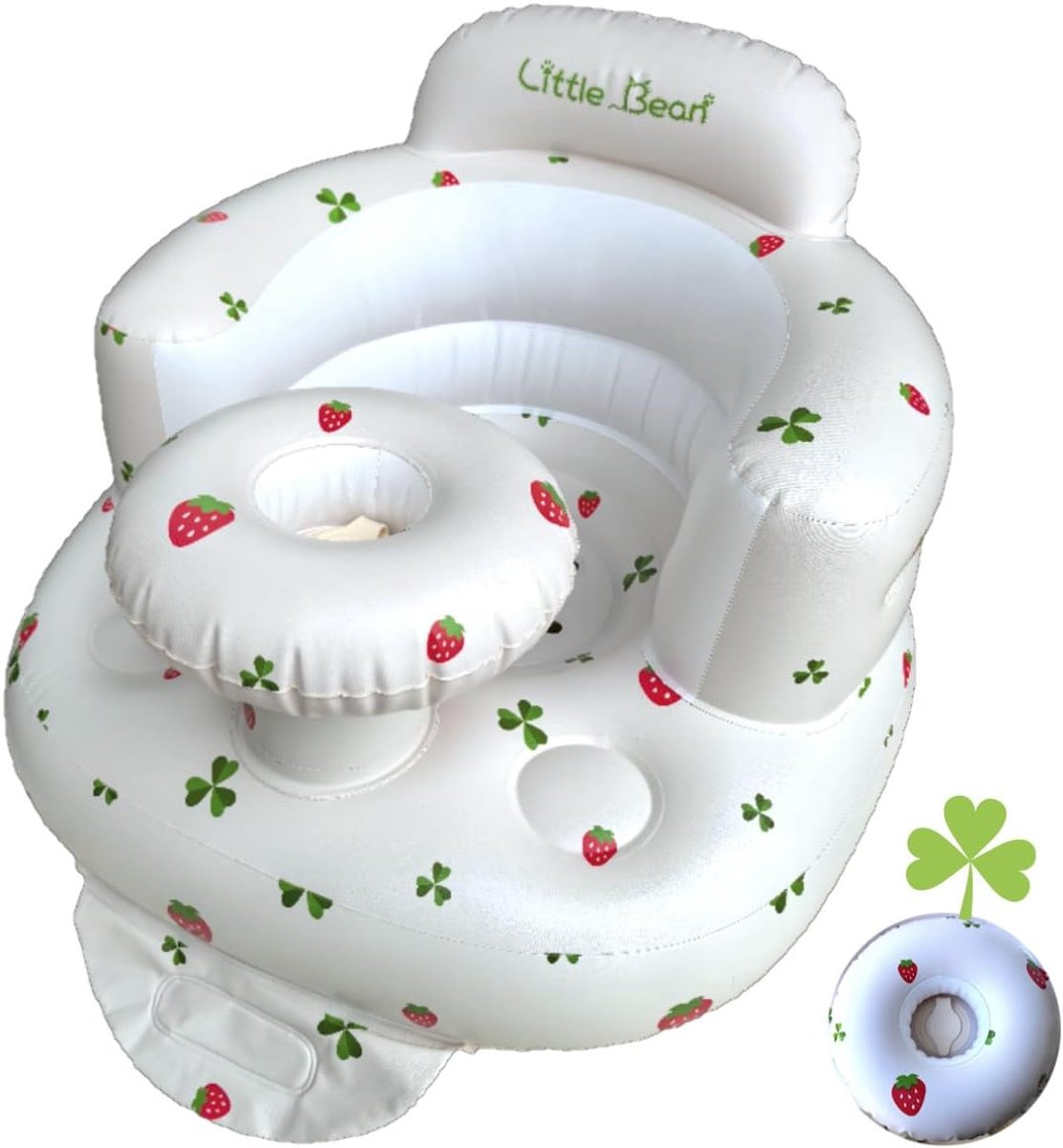 SnelShoppen - Opblaasbare Baby Zitstoel voor Baby's 4-24 Maanden - Rugsteun, Vloerstoel voor Zitleren - Veiligheidsgordel, Ondersteuning, Clover Aardb