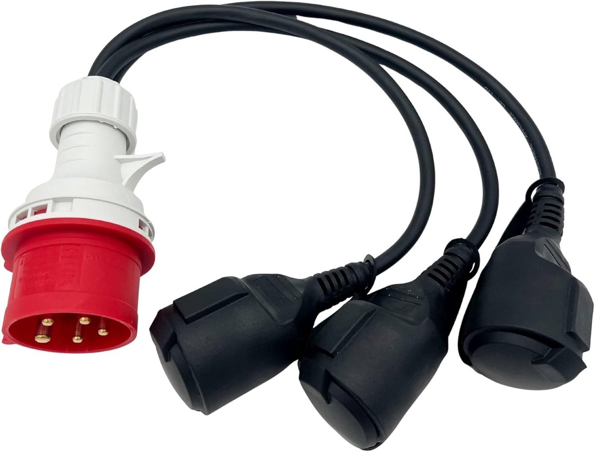 SnelShoppen - CEE-adapter 400V 16A Stekker naar 3x Schuko Koppeling, Robuuste Stroomverdeler 230V voor Bouwplaatsen, Werkplaatsen en Evenementen