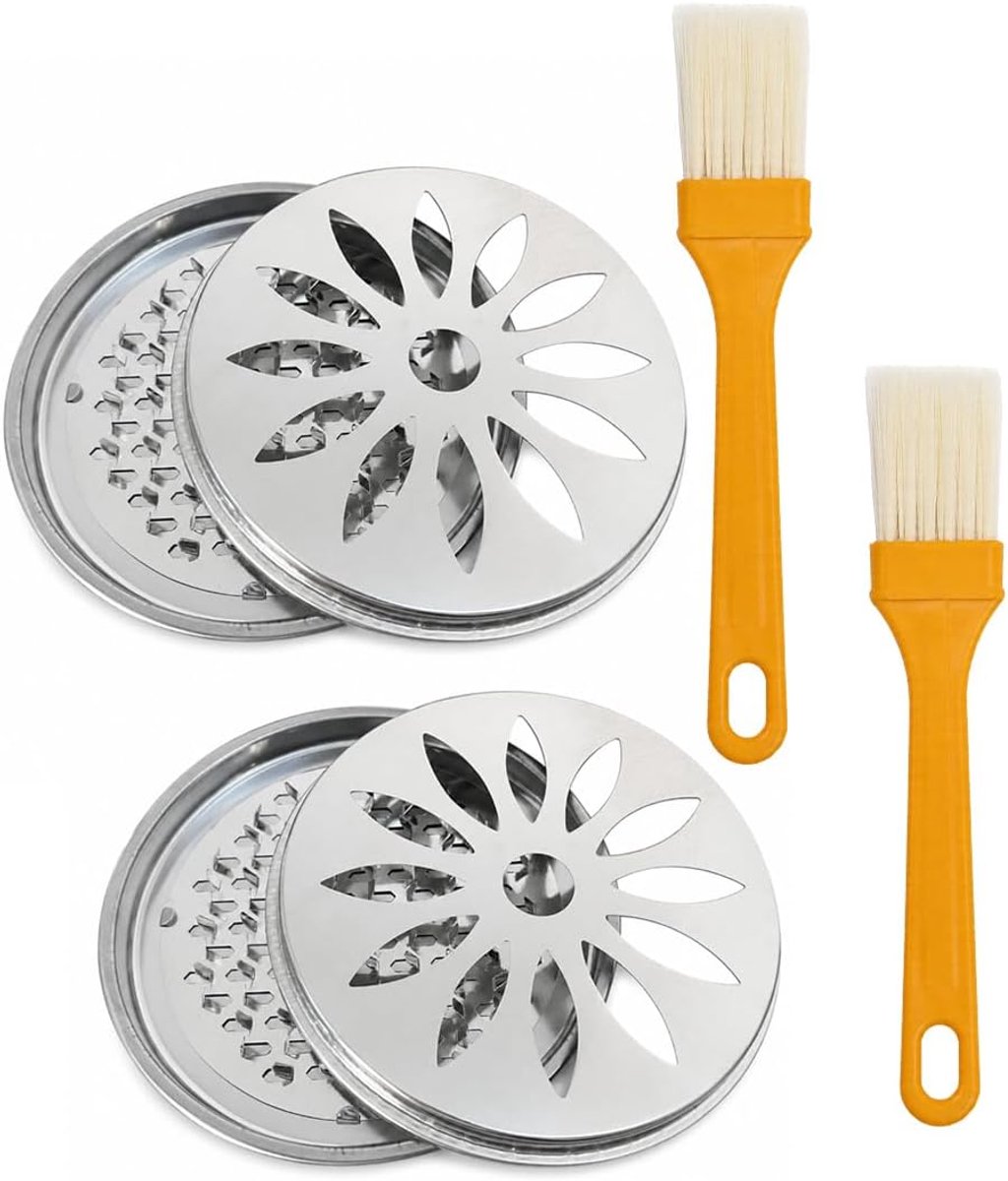 Muggenkrulhouder set van 2 - Metalen spiralehouder met bloemenpatroon - Inclusief deksel en borstels - ShopVlot