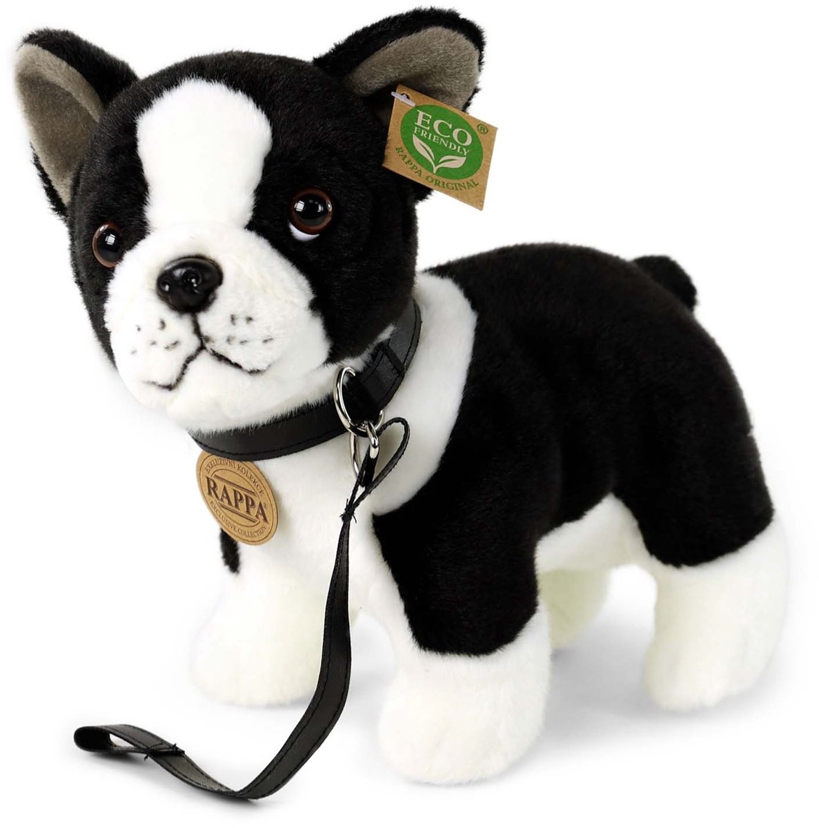 Rappa ECO knuffel Boston terrier met riem 23 cm - realistische knuffel van recyclede PET flessen