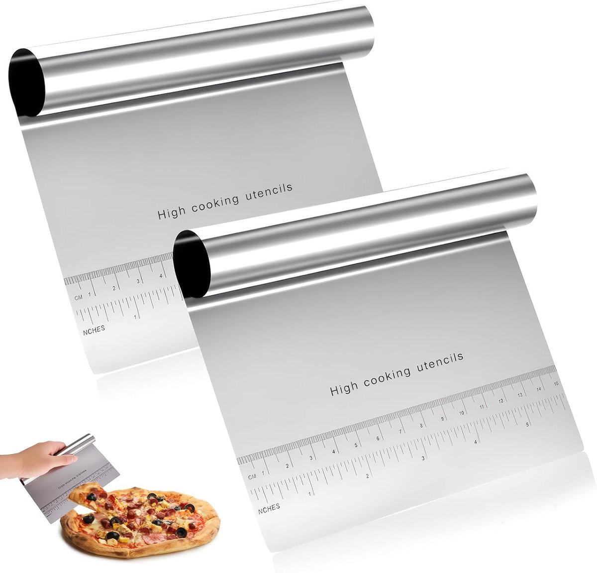 SnelShoppen - 2pcs RVS Groentensnijder & Deegschraper, Metaal Pastry Cutter Spatel met Schaal voor Pizza, Brood & Gebak - Keuken Gereedschap