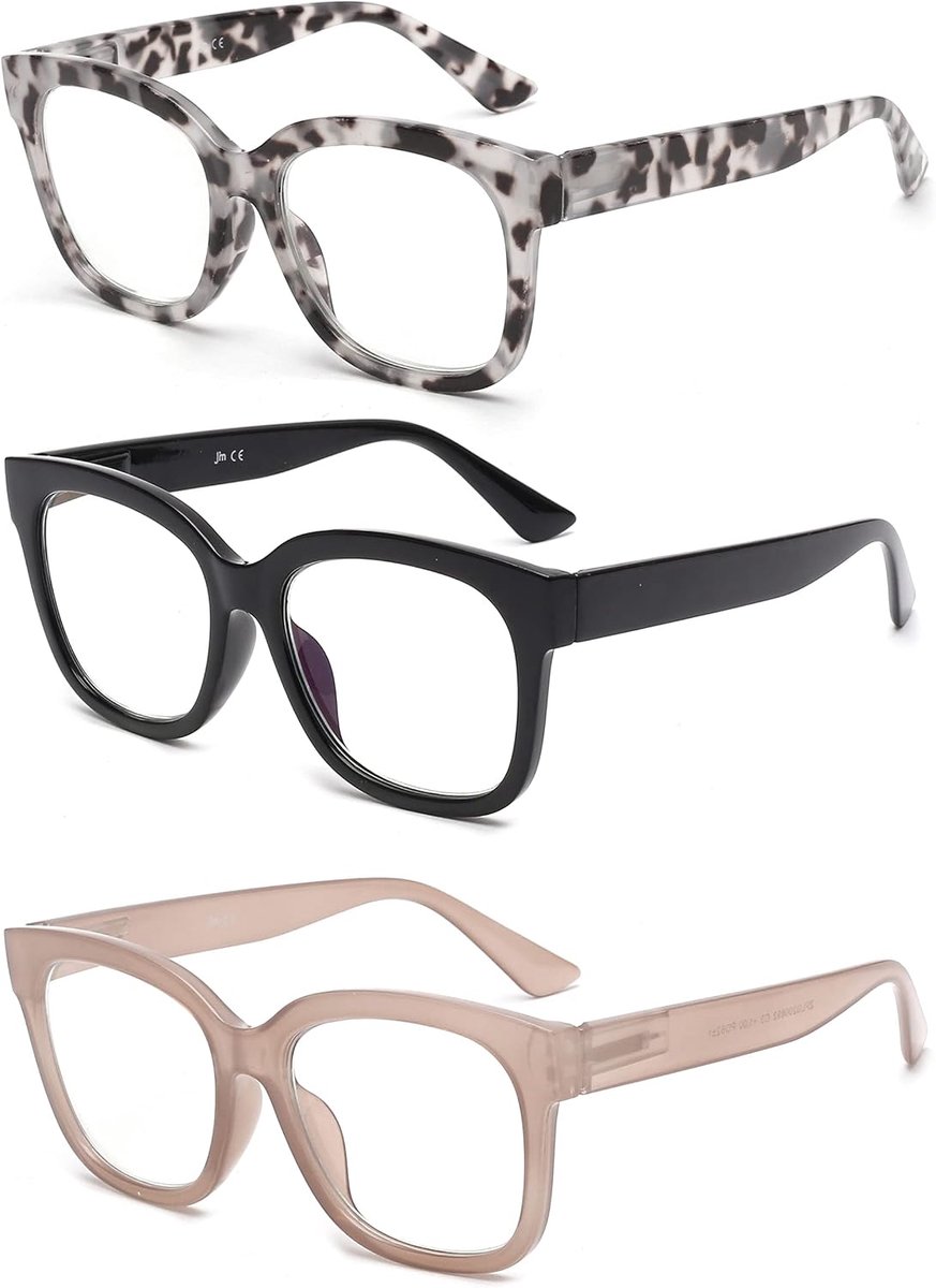 Zonnebril set van 3 extra grote vierkante glazen - blauwe lichtfilter - voor computergebruik en bescherming - unisex - ShopVlot