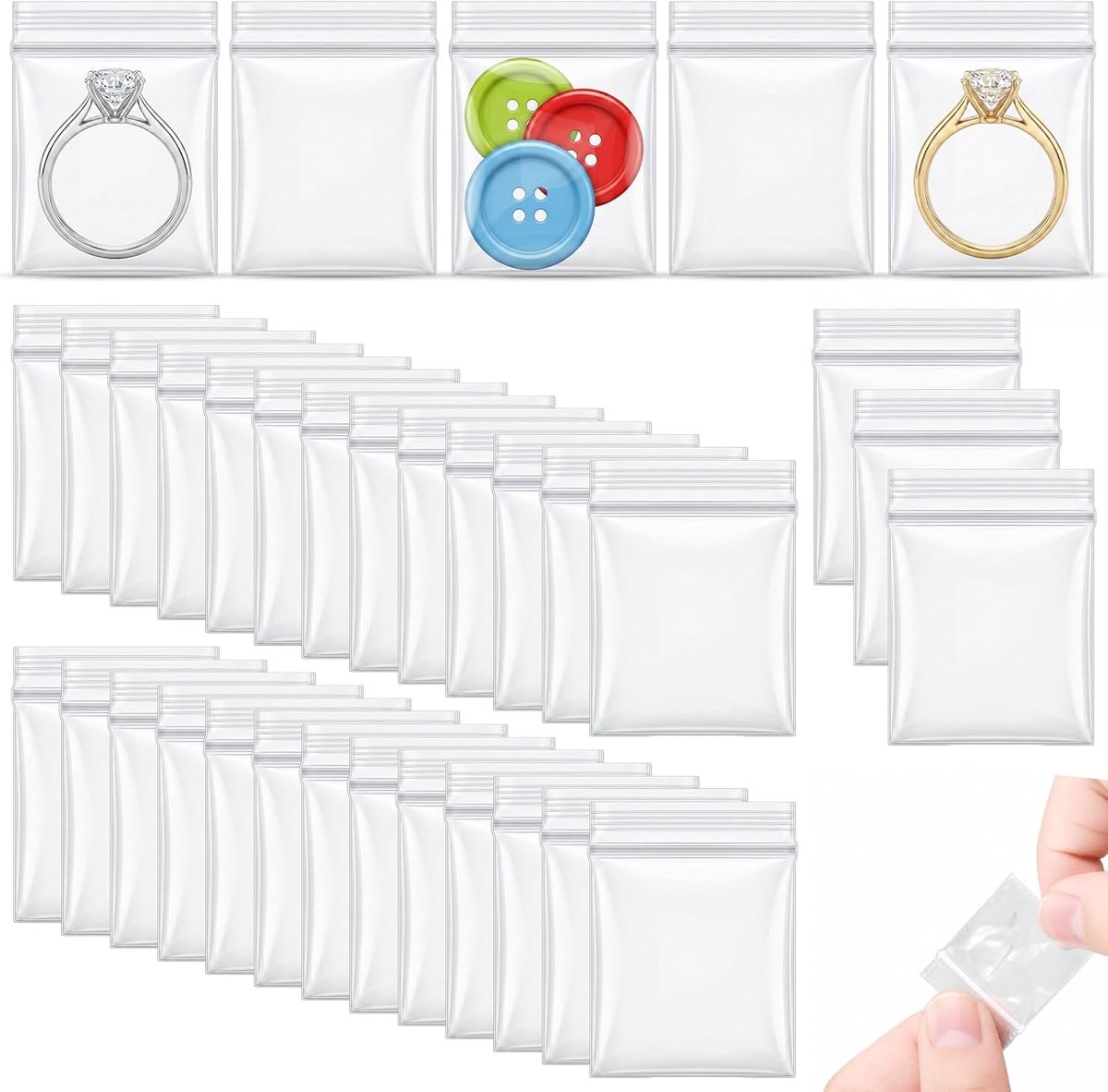 SnelShoppen - 200 Stuks Mini Zakjes 3x2.5cm Transparante Resealable Plastic Tassen Voor Sieraden, Ringen, Oorbellen, Charms, Herbruikbare Poly Bags