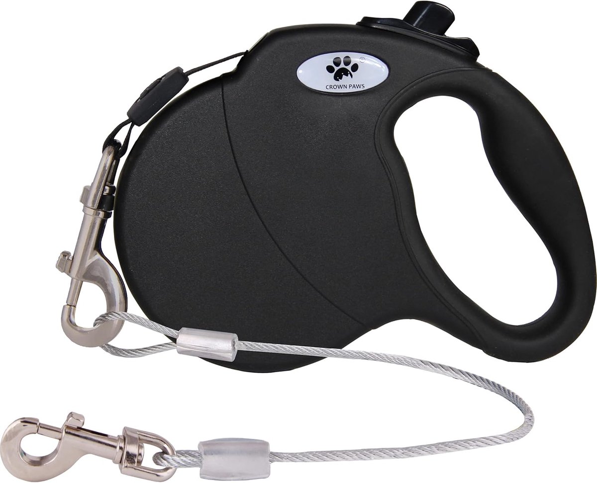 SnelShoppen - 16ft Retractable Hondenriem voor Grote Honden tot 110 lbs met Afneembare Kauwvrije Verlengkabel (Zwart L)