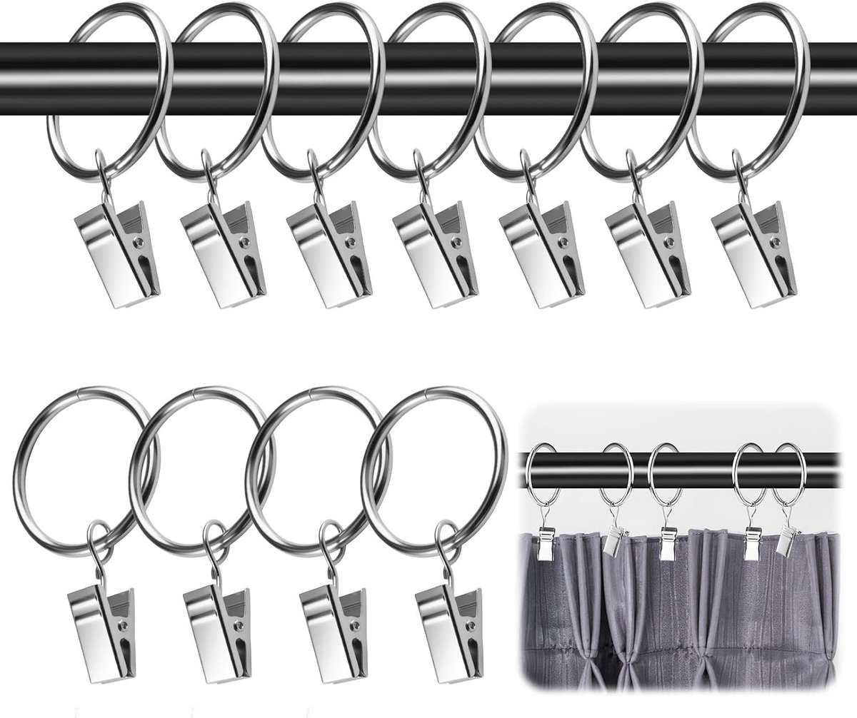 SnelShoppen - 25 Stuks Gordijnringen met Clips, 32mm Binnenzijde | Kwalitatieve Metaal Ringen voor Gordijnen, Douchegordijnen en Deuren