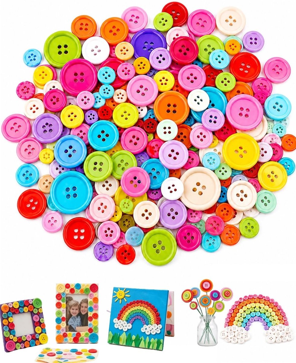Knopen om te knutselen (9-28 mm), knopen met 4 gaten voor kinderen, duurzaam en veilig voor creatief naaien, schoolprojecten en textielkunst