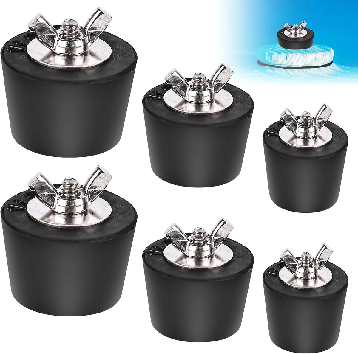 6 stuks winterstoppen voor zwembad, 32 mm/38 mm/51 mm, rubberen stoppen voor winterzwembad, rubberen stop met roestvrijstalen schroeven, winterstoppen voor zwembad, accessoires voor