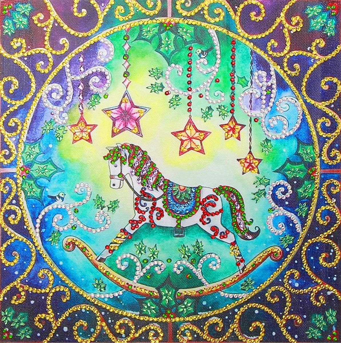 5D Diamant Schilderij DIY Volledige Boor Strass Steentjes, ABEUTY Blauw Pauw Dier, Verf met Diamanten Crystal Diamond Art Kits (Paard)