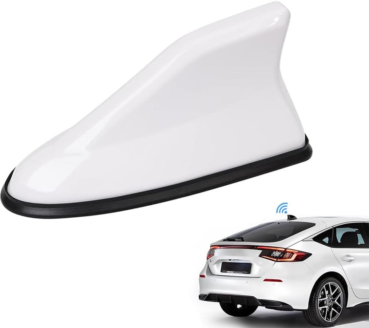 Haaivinantenneafdekking voor auto, antenneafdekking, vervanging van radiosignaal, met plakband voor auto, SUV, vrachtwagens, decoratieve antennebasis en versterking van het signaal (wit)