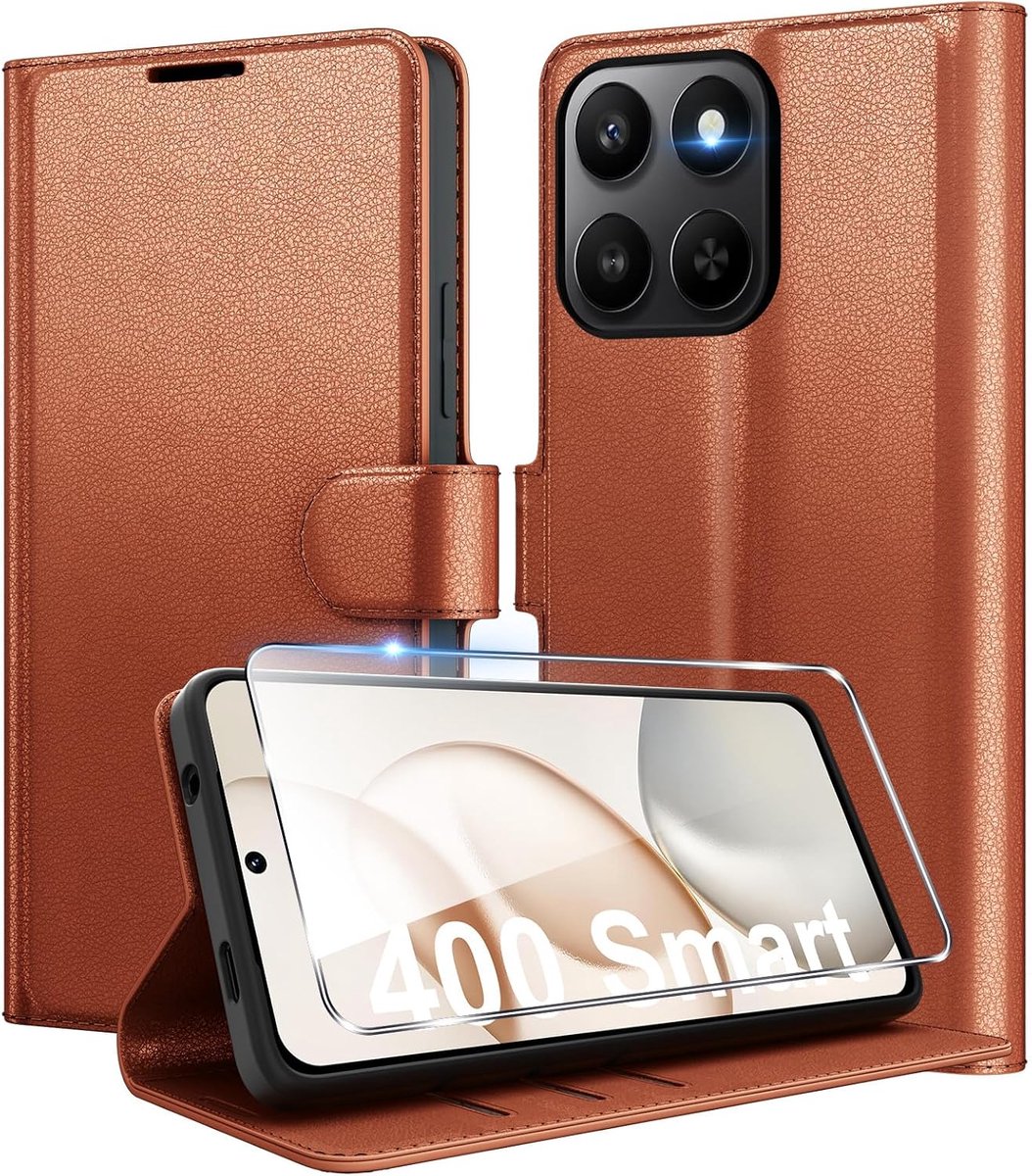 Hoes voor mobiele telefoon voor Honor 400 Smart, premium PU-leer, portemonnee, kaartenvak, standfunctie, beschermhoes, stootvaste klaphoes, flip case met 1 stuks pantserbescherming, glas