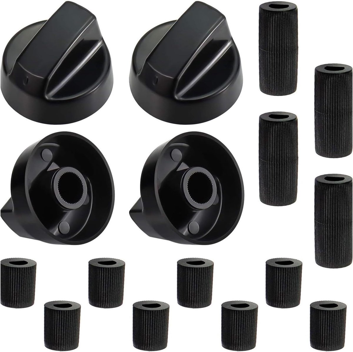 Knoppen voor gasfornuis met 12 adapters voor oven en fornuis, vervangingsset voor kookplaat, zwart, compatibel met alle merken