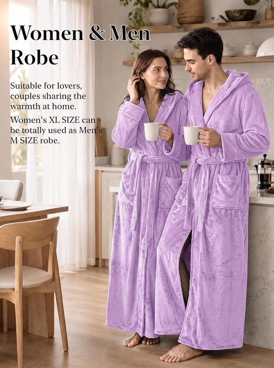 Long Hooded Robe for Women Luxurious Flannel Fleece Full Length Bathrobe Winter Warm Pajamas Shower Nightgown Light Purple X-Large — afbeelding 5