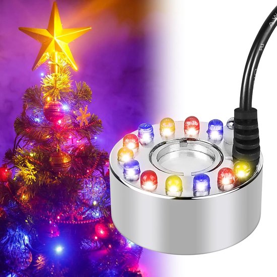 Vernevelaar, mini-nevelgenerator, ultrasone besproeier, mini-nevelmachine, 12 LED mistmaker waterfontein vijver mistmachine 12 LED driekleurengradiënt verstuiver binnen of buitenfontein — afbeelding 3