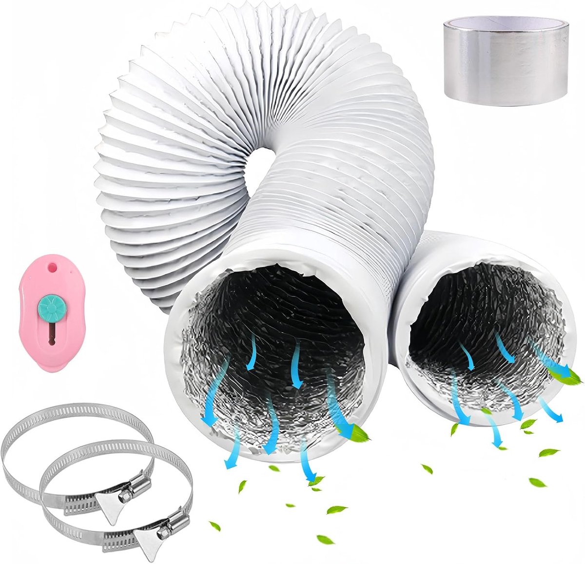 125mm wit PVC aluminium flexibele buis met slangklem, 2m