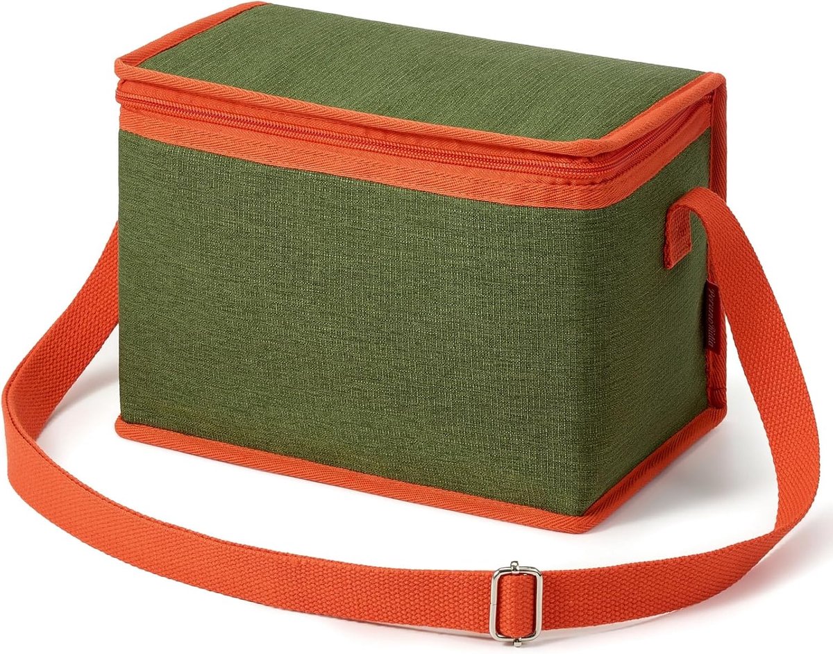 6L Lunchtas voor Volwassenen met Verstelbare Schouderriem van Katoen, Lunchbox met Waterdichte Geruite Stof, PEVA-voering, Draagbare Koeltas voor Werk, Reizen, Picknick, Bosgroen