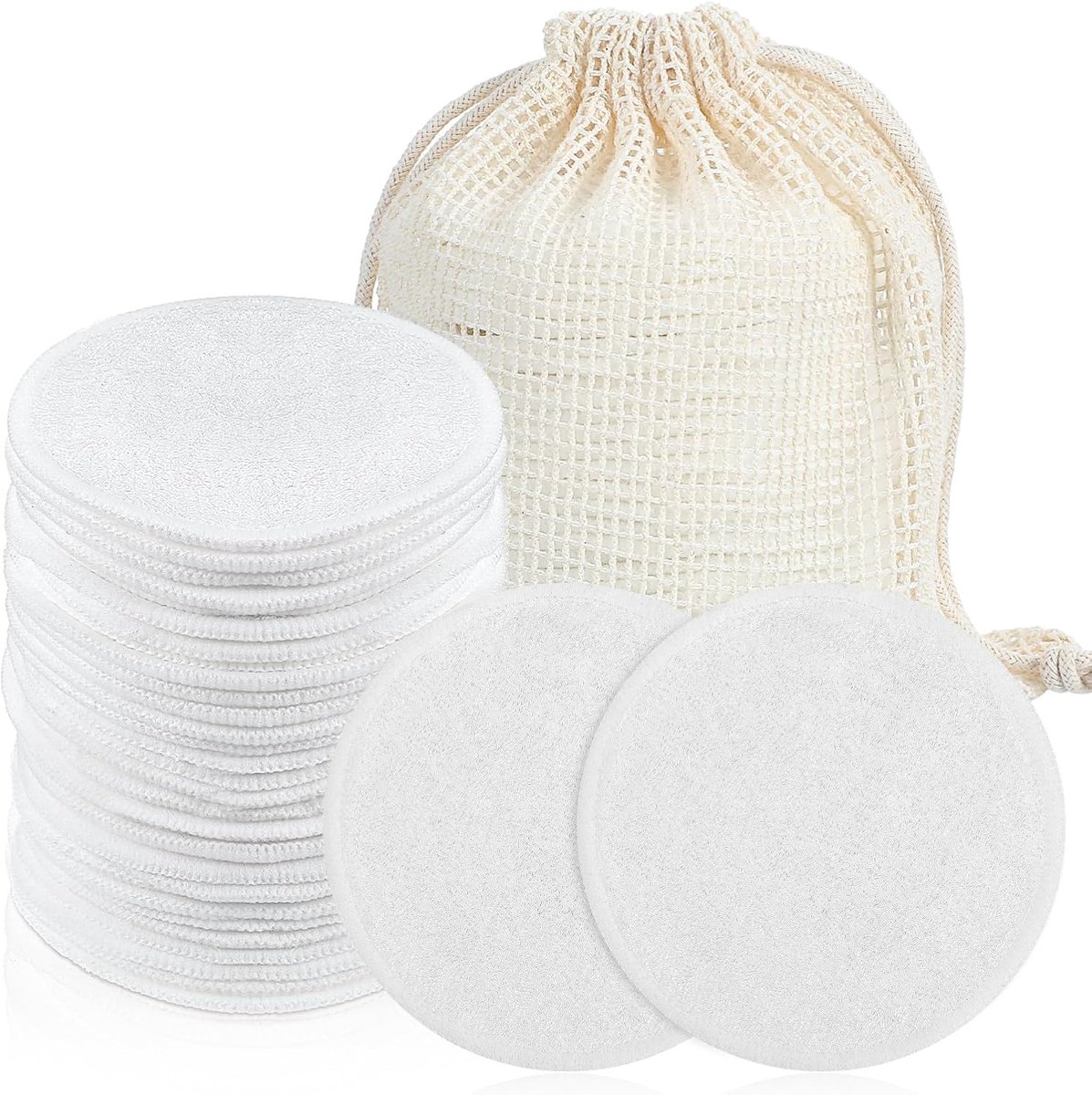 Pads, ronde wasbare make-uppads met netvak, zachte wattenpads, wasbaar, voor alle huidtypes, gezichtsreiniging en huidverzorging