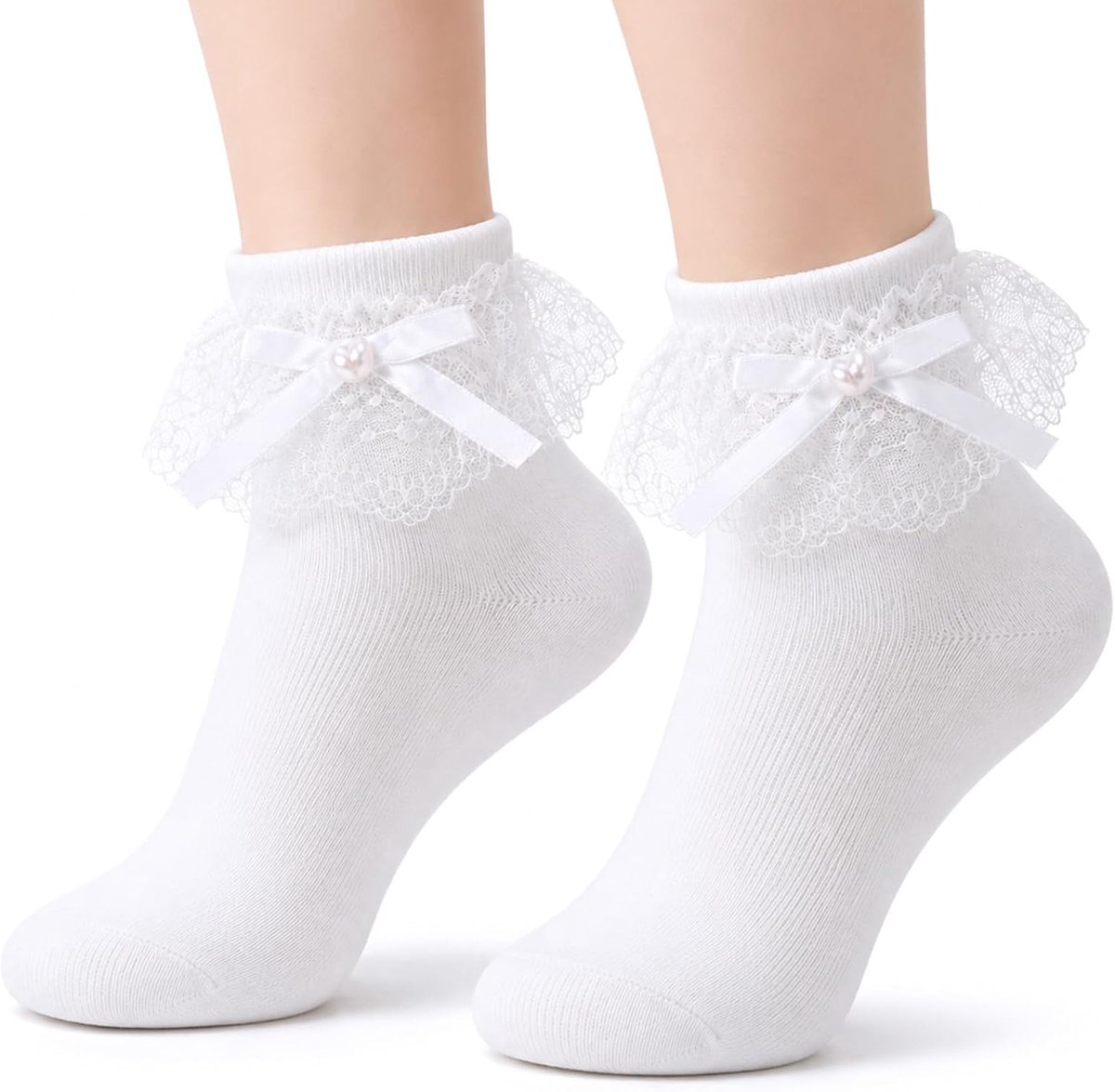 1 paar sokken met ruches, witte sokken met ruches voor dames, ademende schattige ruches sokken met boog, comfortabele elastische kanten ruches sokken voor vrouwen en meisjes