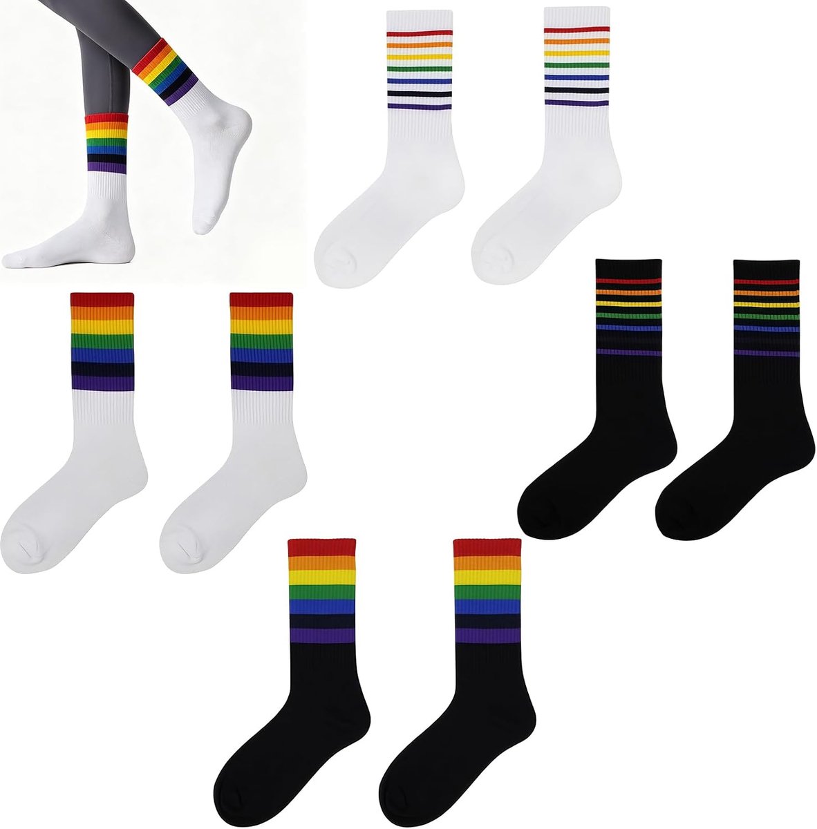 Sokken Dames 4 Paar – Gestreepte Crew Soks Dames, Zachte en Warme Damessokken, Funny Tennis Sokken, Pride Rainbow Soks, Ringelsokken Dames, One Size