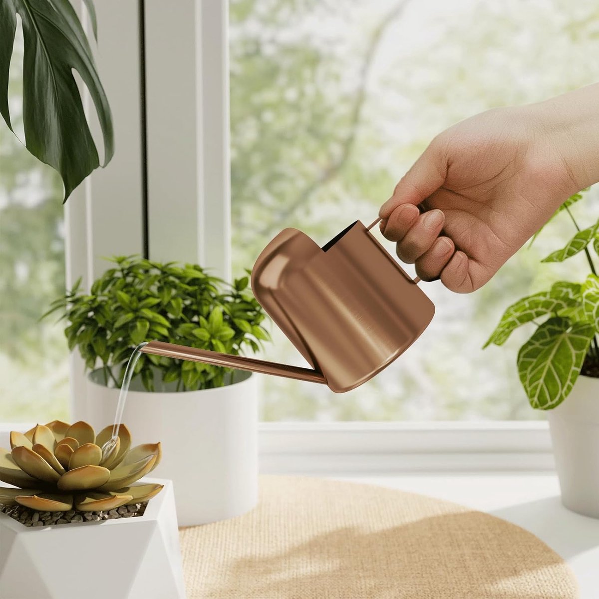 Kleine Gietkan Binnen Buiten Zwart Metaal Roestvrij Staal Lange Tuit Bloemengietkan voor Huis Tuin Planten 300ml Gietfles Schattig Decoratief voor Bonsai(koperkleurig)