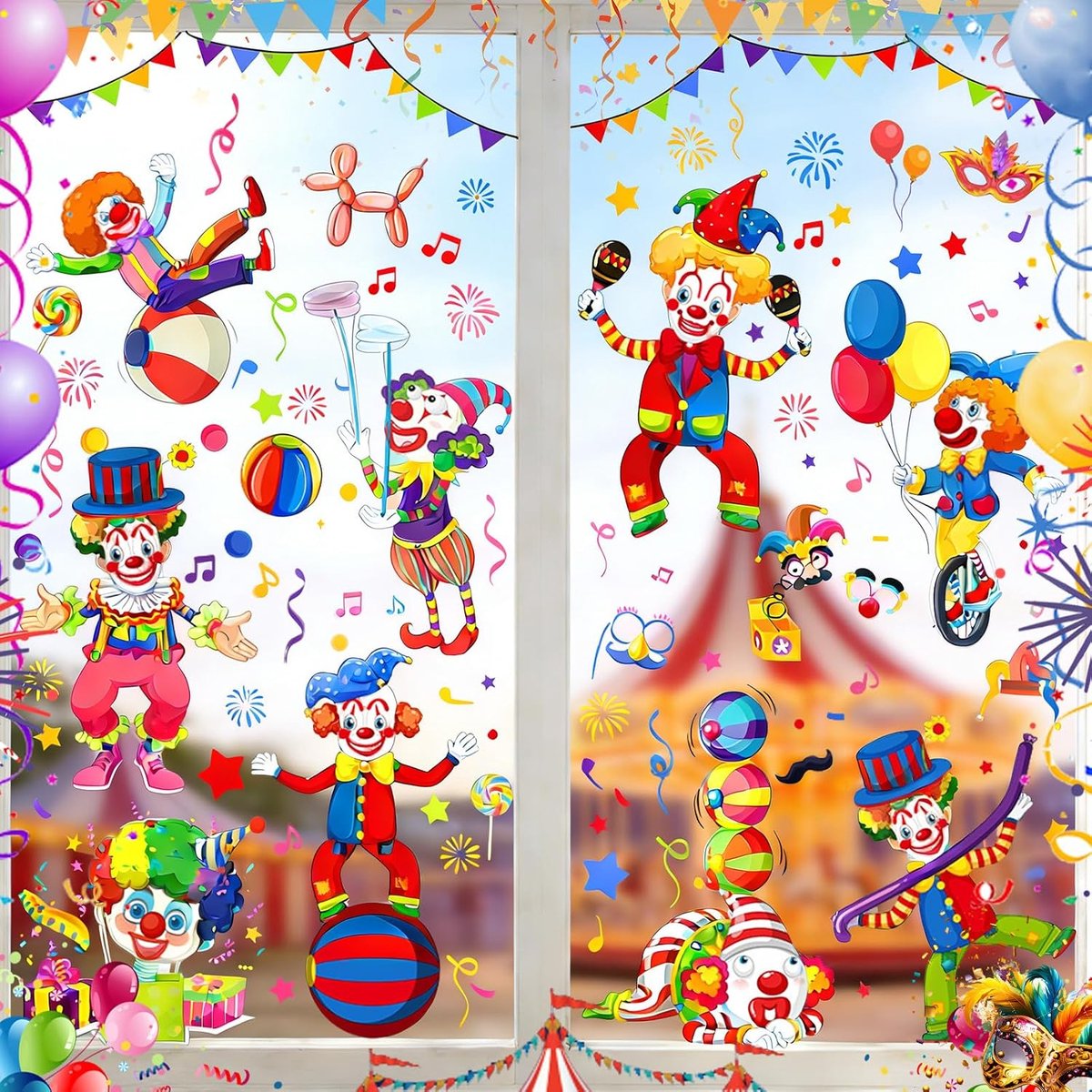 9 stuks raamafbeeldingen Keulen carnaval, blad-raamafbeeldingen, carnaval, raamdecoratie, karneval, kleurrijk, seizoensgebonden raamdecoratie, carnaval, clown confettimotieven, voor