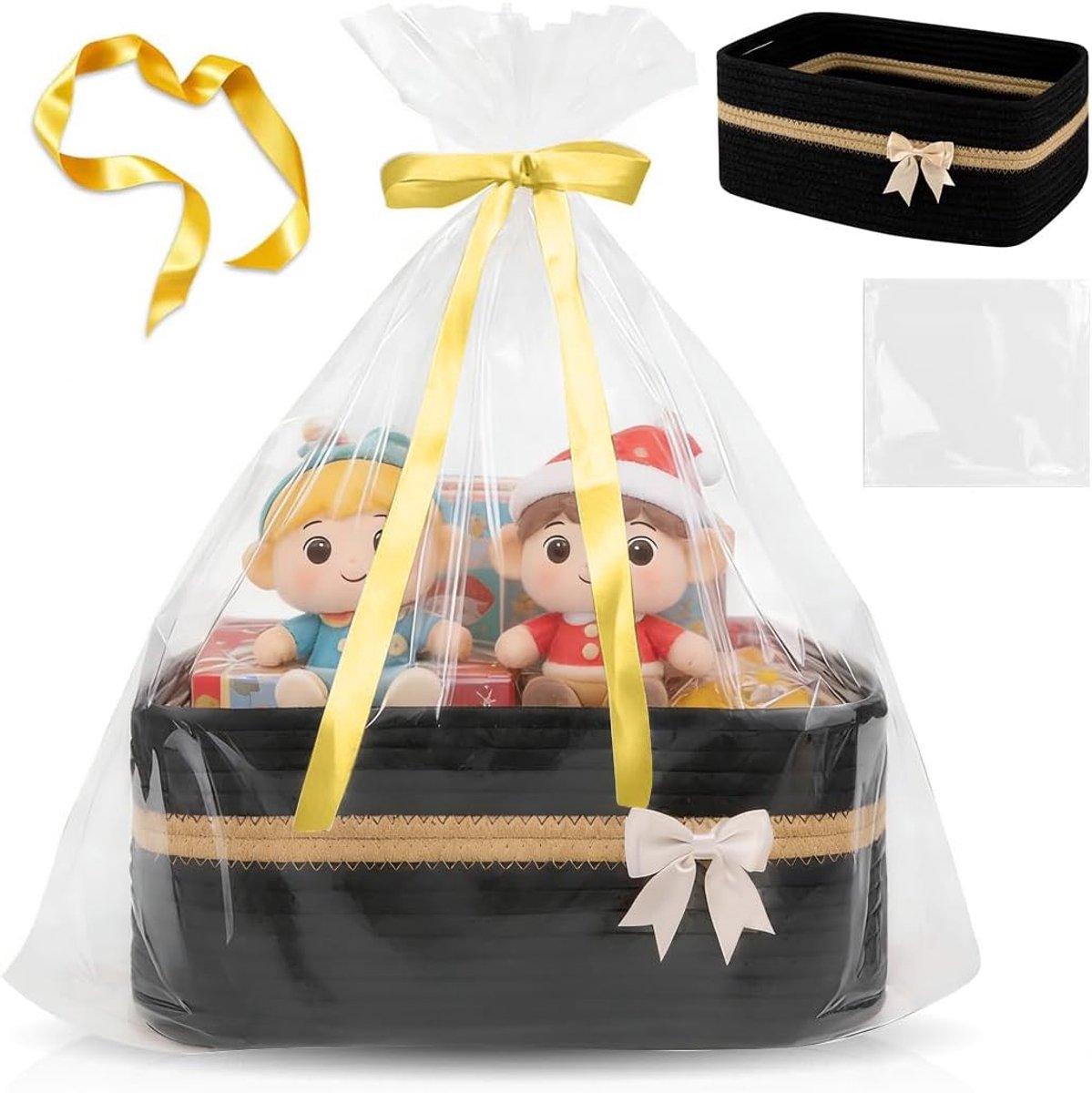 Opbergmand, Geweven Opbergmand, Speelgoedmand Kinderkamer, Lege Geschenkmand Presentatiemand, Opbergmanden voor Badkamer Woonkamer Decoratie 34 x 15 x 25 cm (Zwart)
