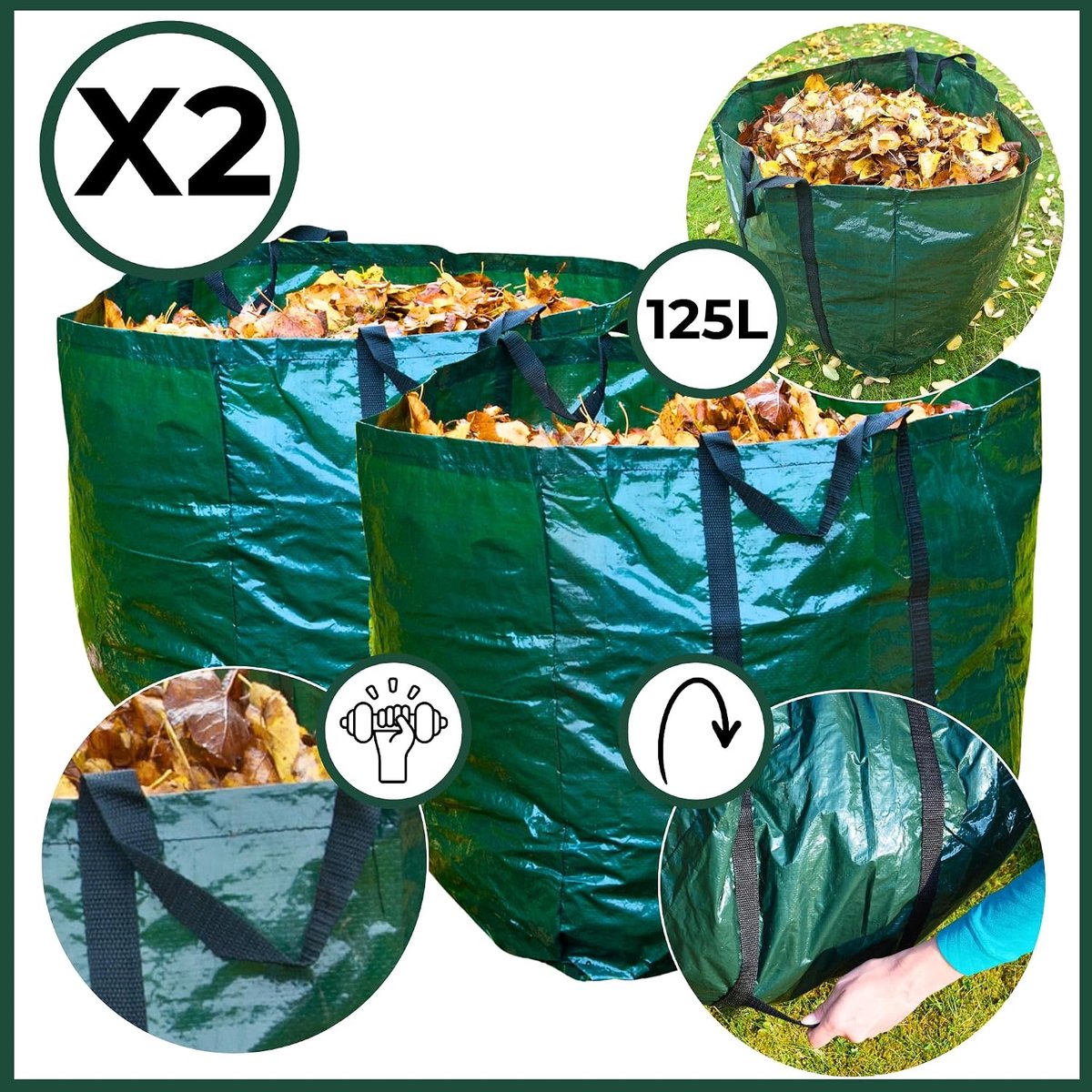 Tuinafvalzakken - extra grote 500L herbruikbare waterdichte zakken voor gras, bladeren, afval, takken - sterke handgrepen - van Speedwellstar