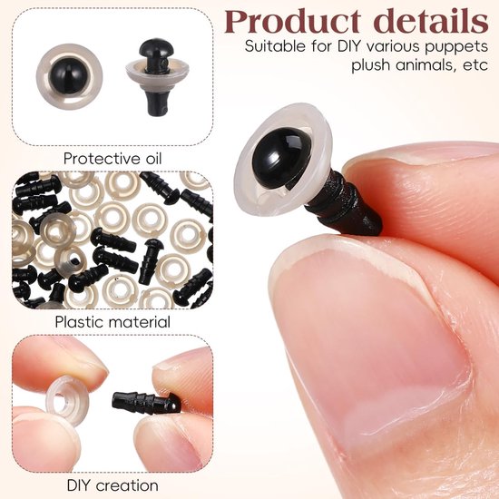 100 stuks poppenaccessoires, veiligheidsogen voor dieren, gehaakt, zwart, 4 mm, veiligheidsogen voor poppen, speelgoed, ovale pluche beer, pop, accessoires — afbeelding 3