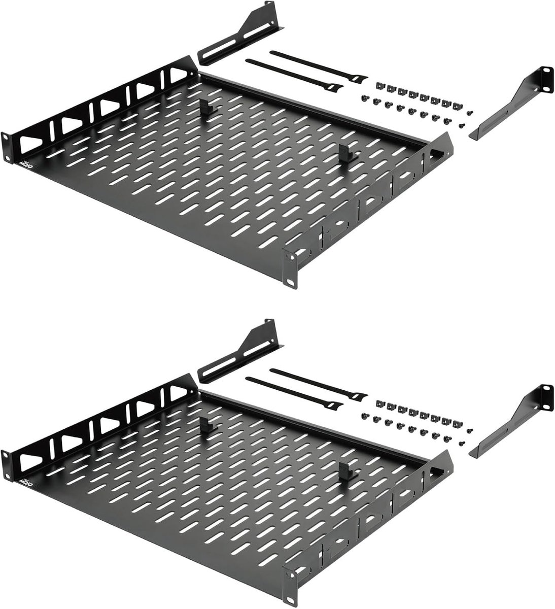 19 inch 1U 355,6mm diep Plank voor Vaste Montage, Montage aan Voorzijde, met Anti-slip Stoppers, Geventileerde Server- en Netwerkrack-plank, 25kg draagvermogen, 2 Stuks, Zwart