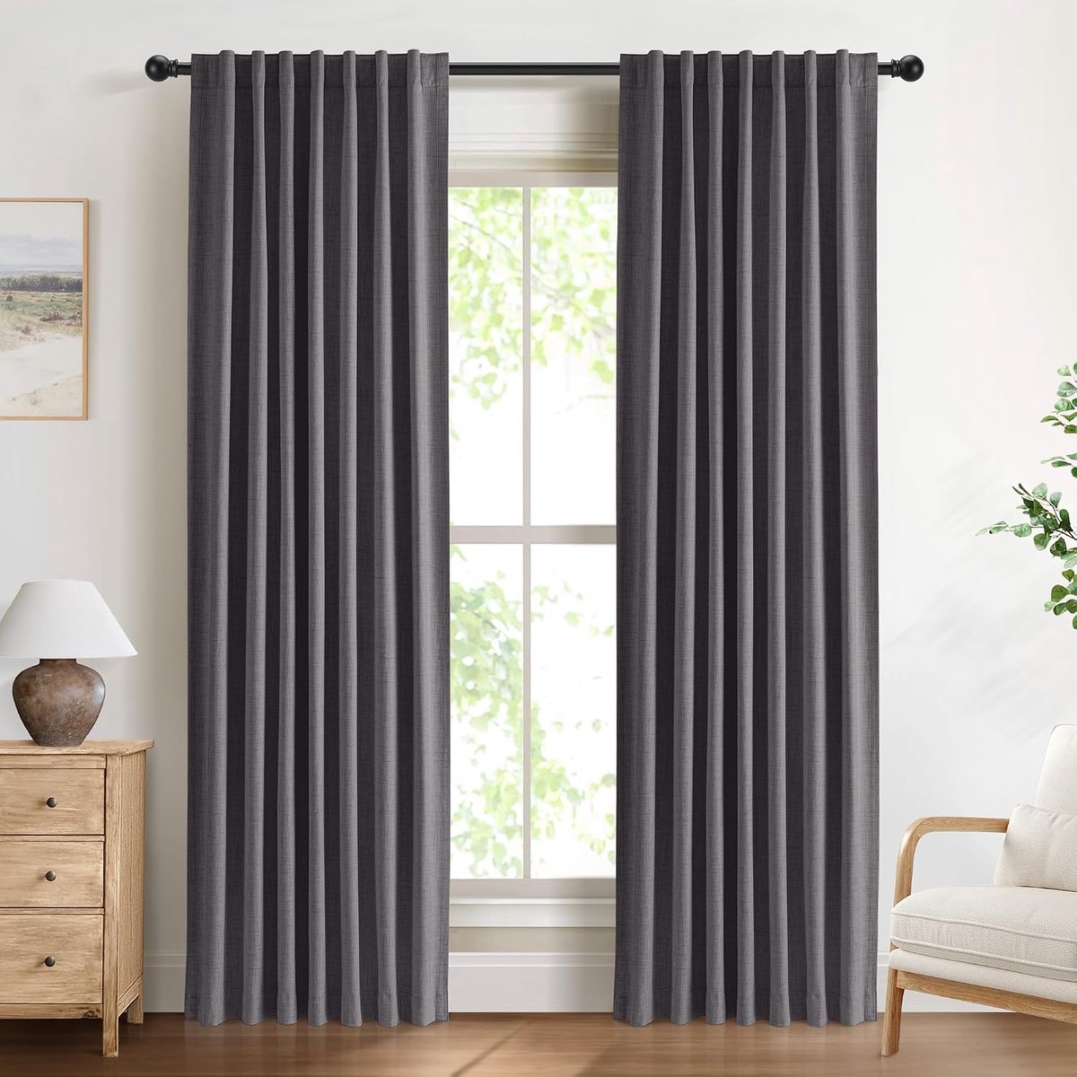 100% verduisterende gordijnen, set van 2 H 260 x B 140 cm, ondoorzichtige gordijnen met verborgen lussen, polyester gordijn in linnenlook, thermogordijn voor slaapkamer en woonkamer
