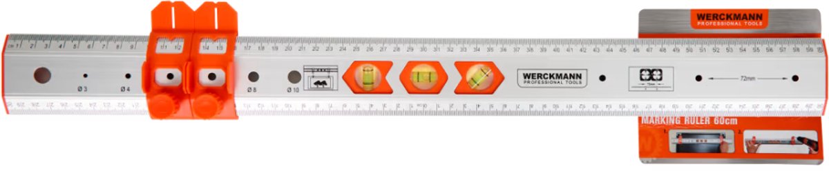 Werckmann markeerliniaal 60 cm - Met aanpasbare markeergaten - Liniaal