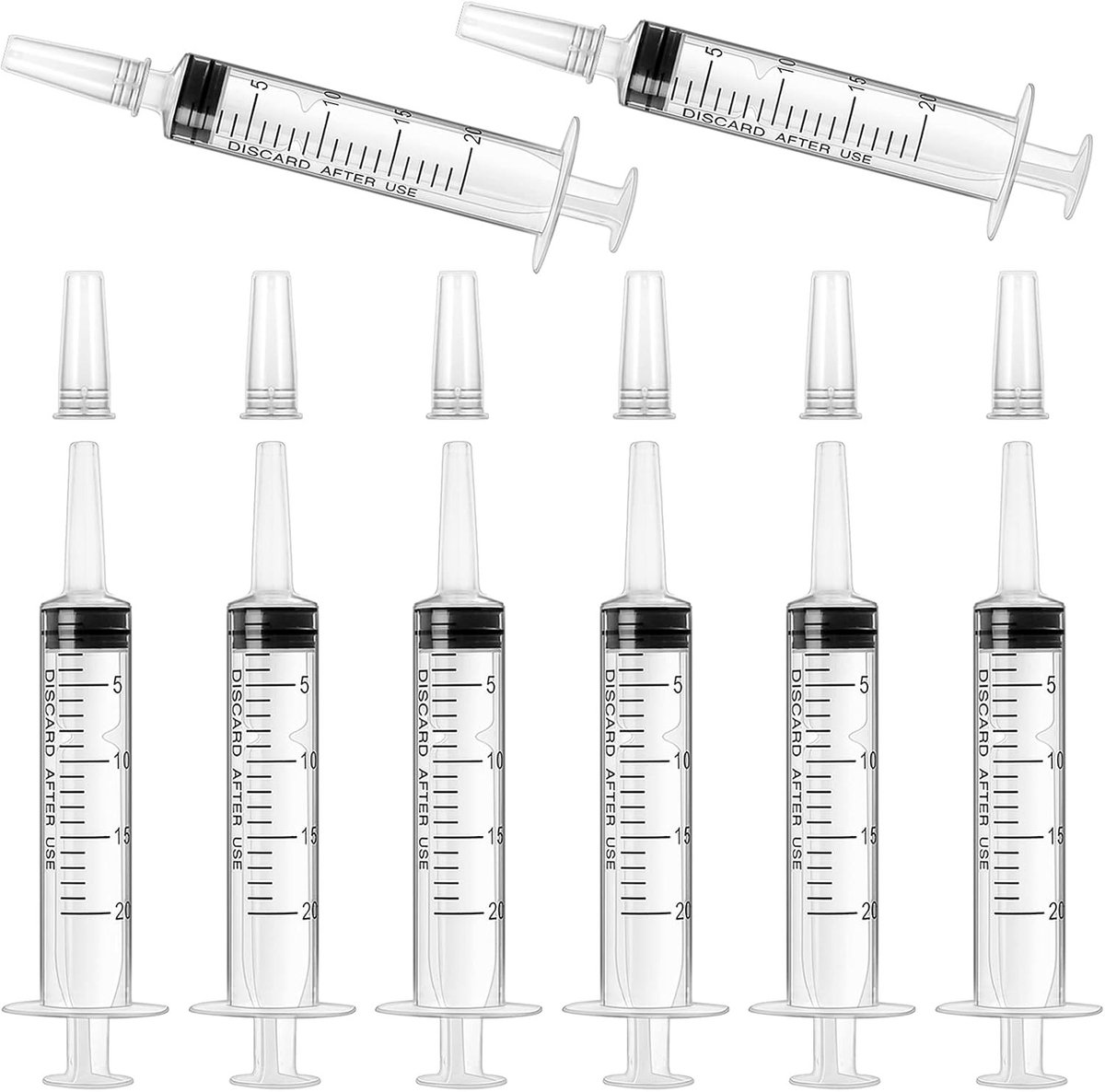 Set van 8 Steriele Plastic Spuiten van 20ml met Deksel voor Medisch Gebruik en Precisie Toepassingen