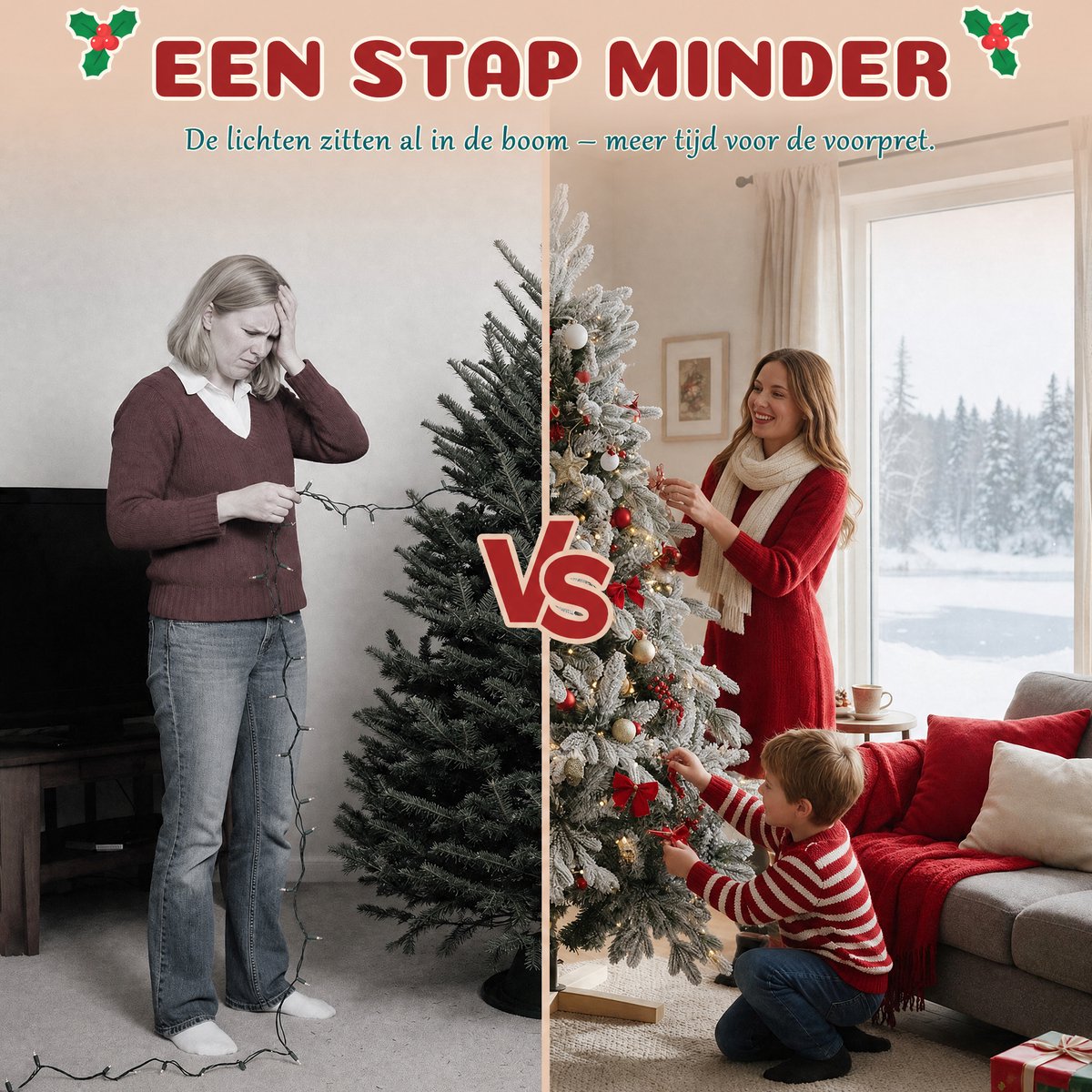 Arvioo kunstkerstboom‑180cm‑sneeuw‑voorverlicht‑warmwit‑LED‑houten voet‑PVC‑PE – foto 5