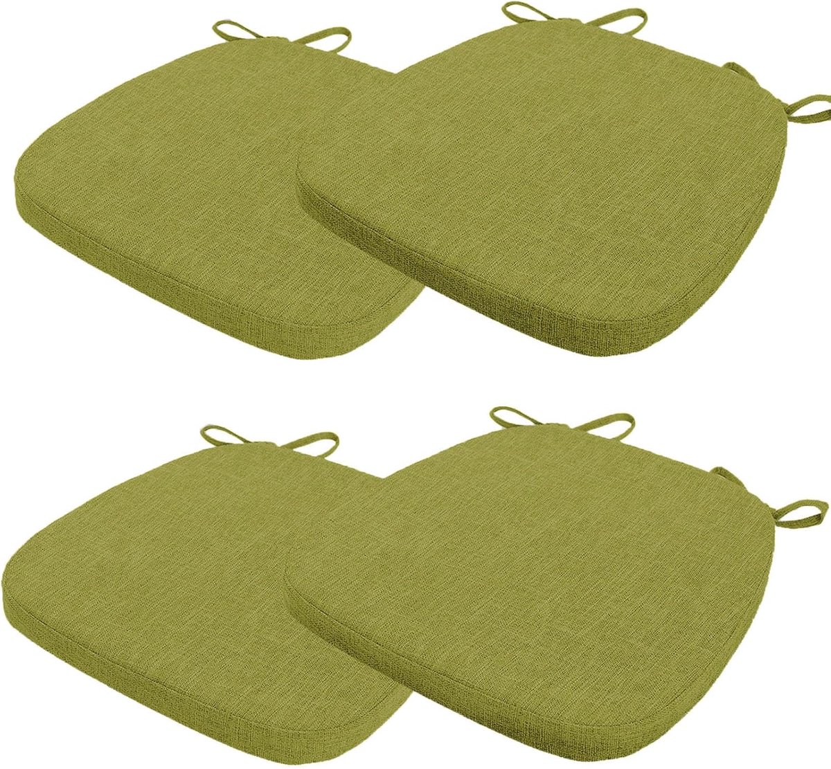 4-delig set stoelkussens 40x38x3 cm met banden, wasbare zitkussens antislip, stoelzitting stoelpolster stoelkussen, afneembare ritssluiting, ideaal voor thuis kantoor keuken eetkamer, grasgroen