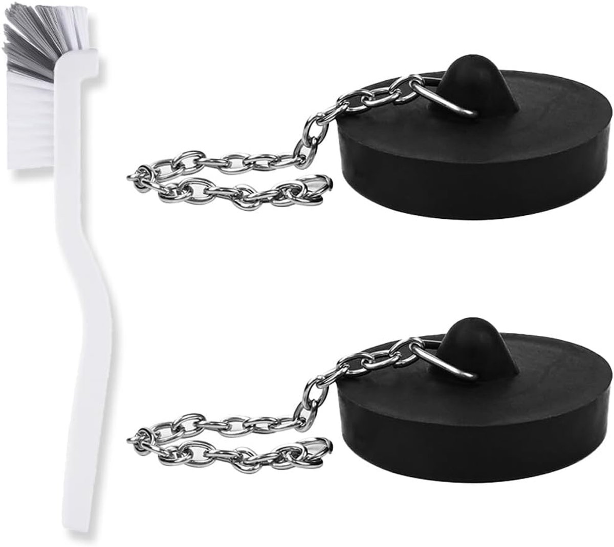 2 stuks geurstoppers met ketting en 1 reinigingsborstel voor wastafel, gootsteen, badkuip, keuken, badkamer