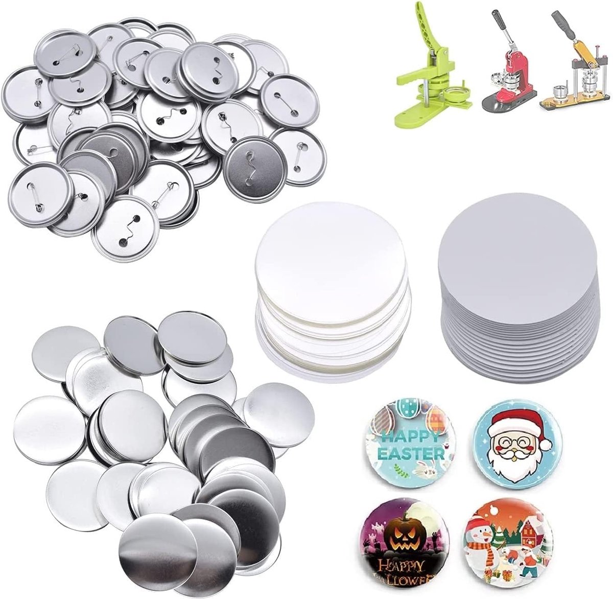 Knoppen zelf maken, set van 100 buttons, doe-het-zelf pinnen buttons ontwerp een badge, buttonset met pin, voor knutsel- en knutselactiviteiten (32 mm/1,26 inch)