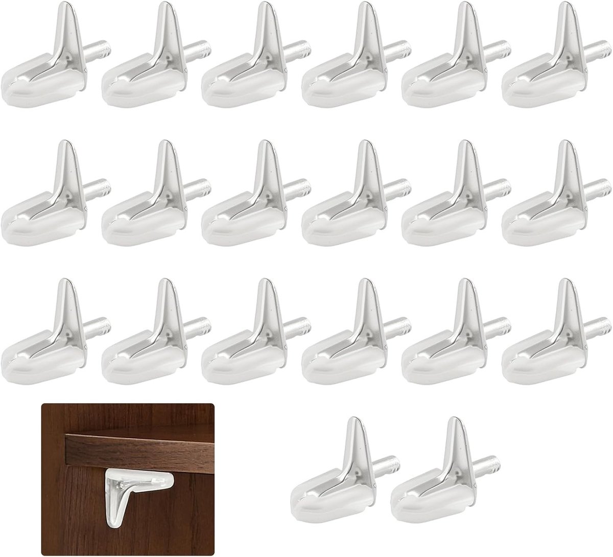 Set van 20 Transparante Planksteunen van Kunststof met Stalen Pen voor 3 mm Glazen Planken in Meubels en Boekenkasten