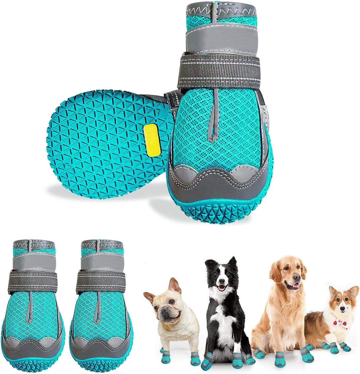 Hondenlaarzen, Ademende Hondenschoenen met Reflecterende Riemen en Antislipzool (4pcs-size3)