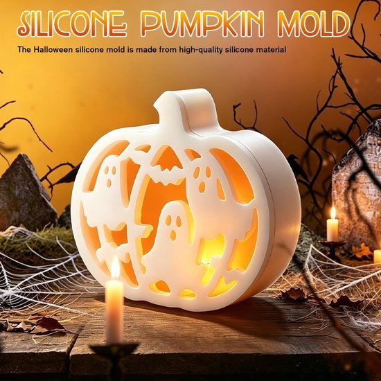 Vormen Halloween pompoen, 4 stuks siliconen mal pompoen met helloween elementen patroon, gietvormen siliconen Halloween, siliconen mal herfst, gipsvormen om te gieten voor doe-het-zelf — afbeelding 2