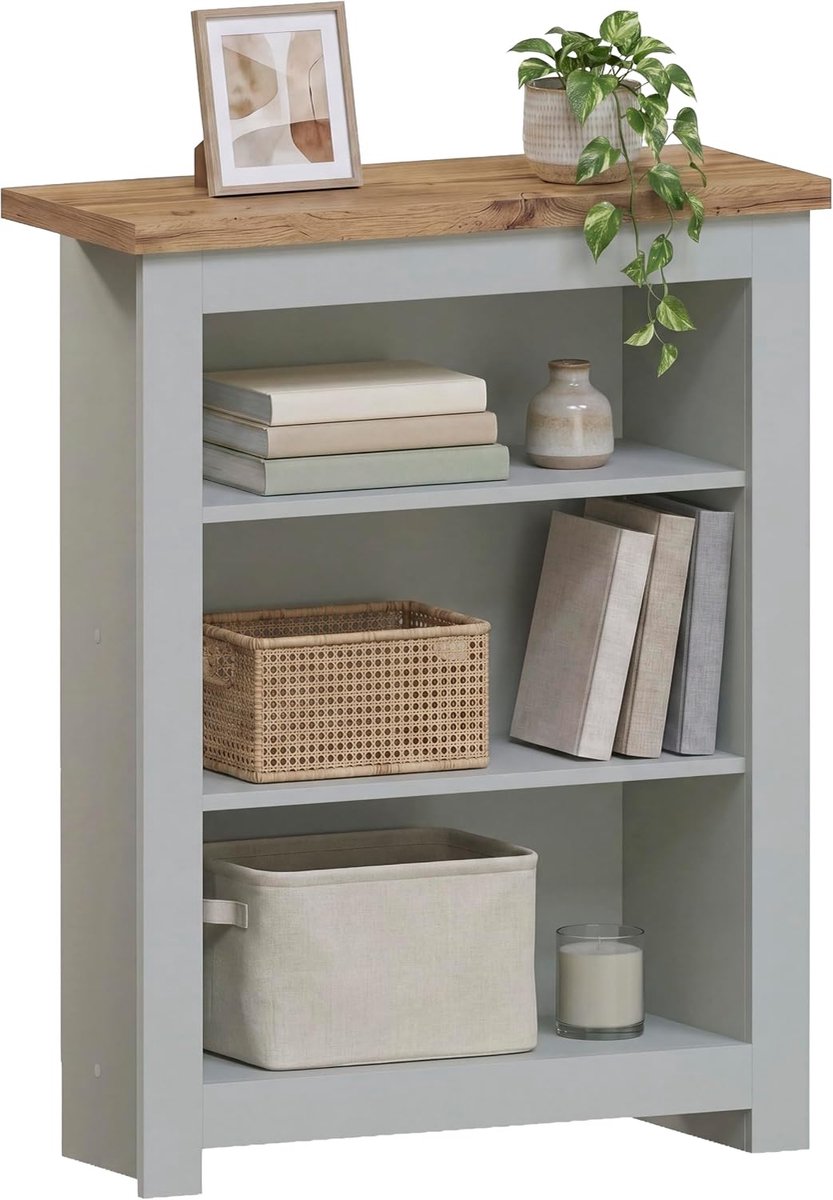 Designs Arlington 3 Laag Boekenkast, Slim Vrijstaand Opbergmeubel for Woonkamer or Gang, Ruimtebesparend ontwerp, H75xW60xD24cm (Grijs)