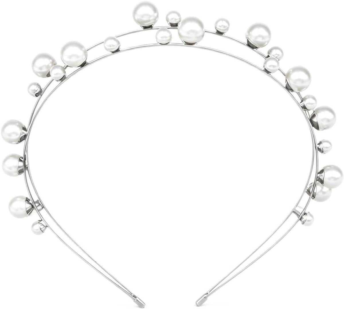 Ontwerp, brede elastische bruidshoofdband, antislip, gevoerde haarband voor bruiloft, festival, retro styling, zilver