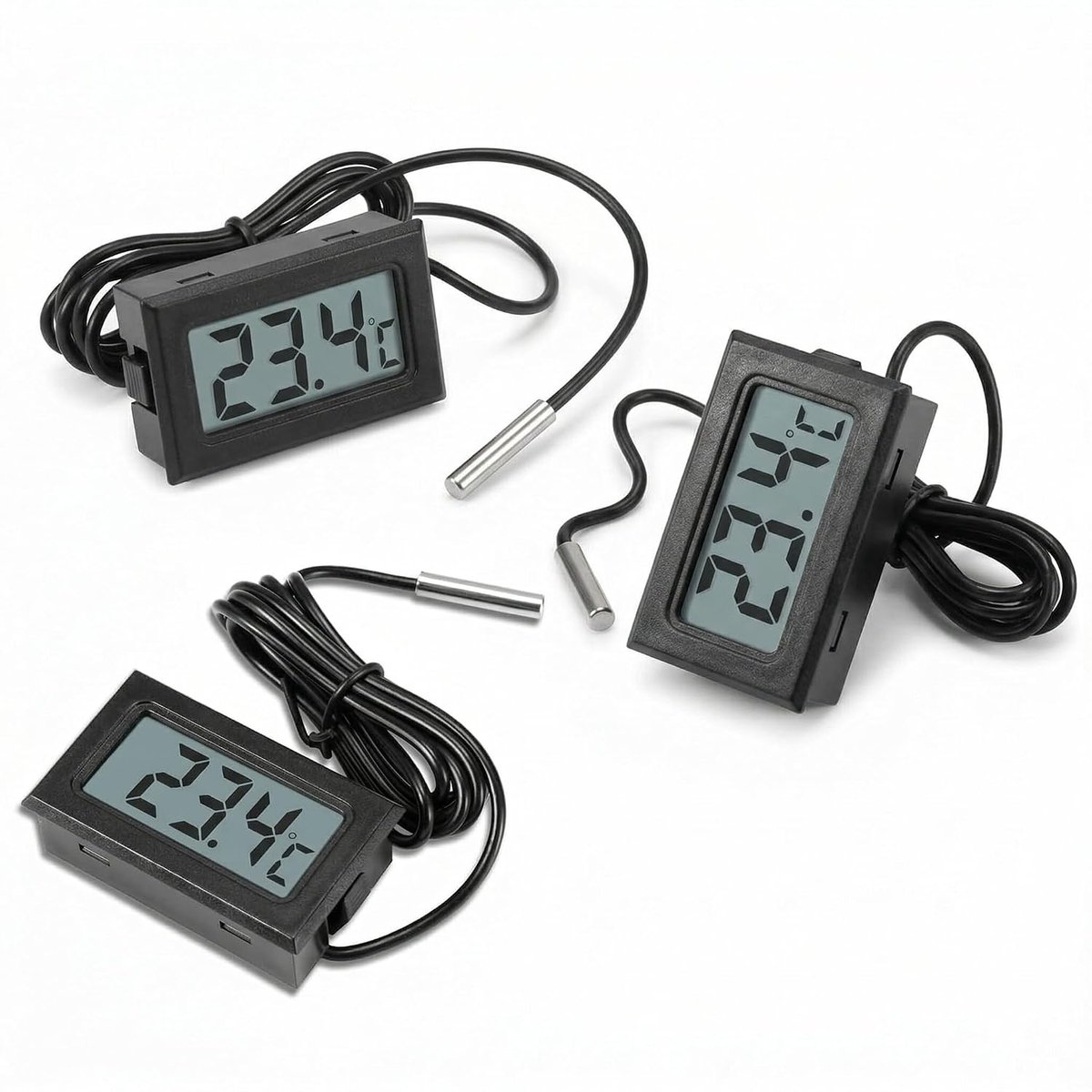 Aquariumthermometer met waterdichte sonde, digitale lcd-thermometer met 1 meter kabel, temperatuursensor en thermometer voor koelkast, 3 stuks