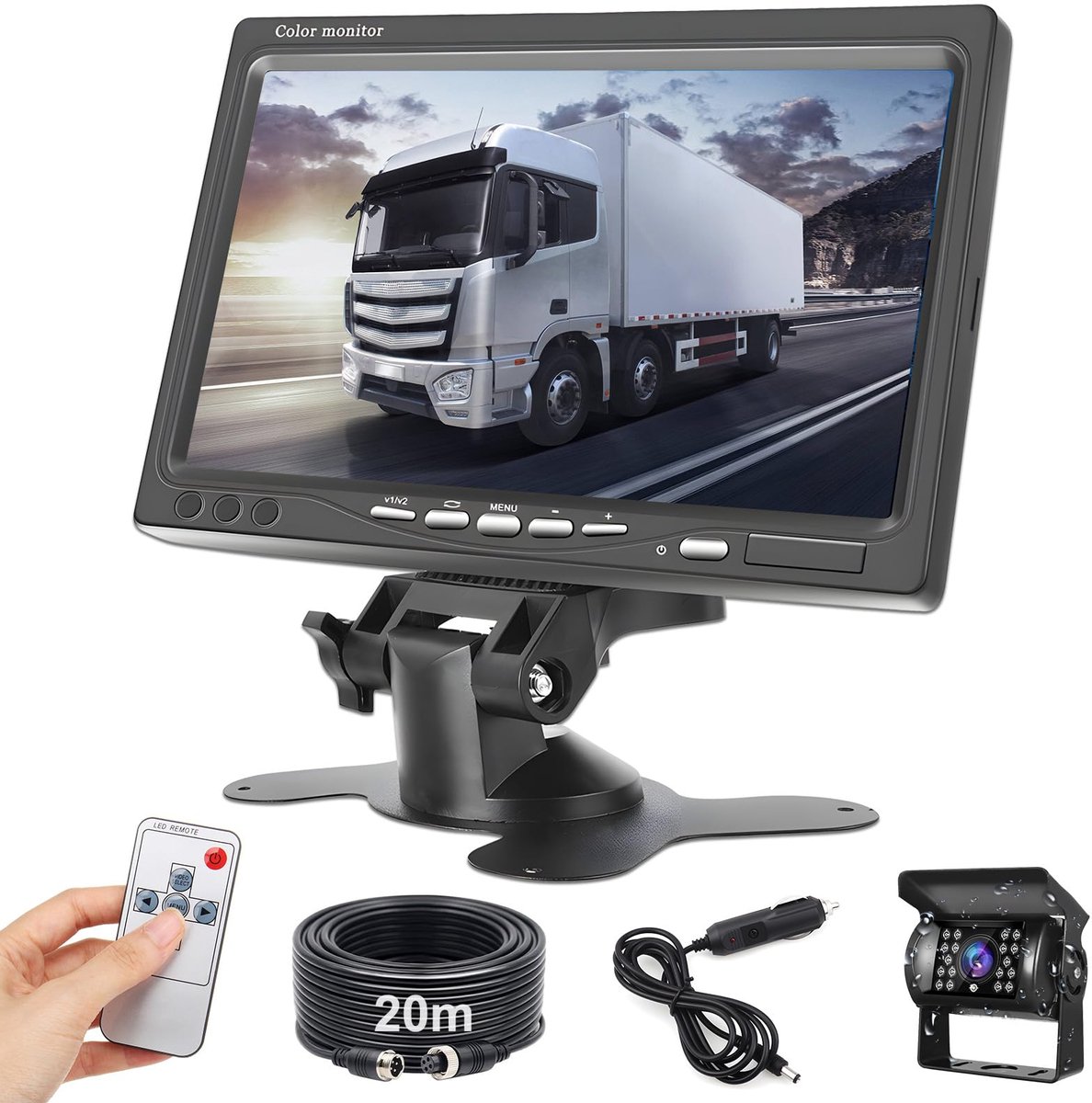 SnelShoppen - Achteruitrijcamera set met 7 inch 1080P-monitor, IP68 waterdichte nachtzicht auto-back-upcamera voor bussen, campers, bestelwagens en aa
