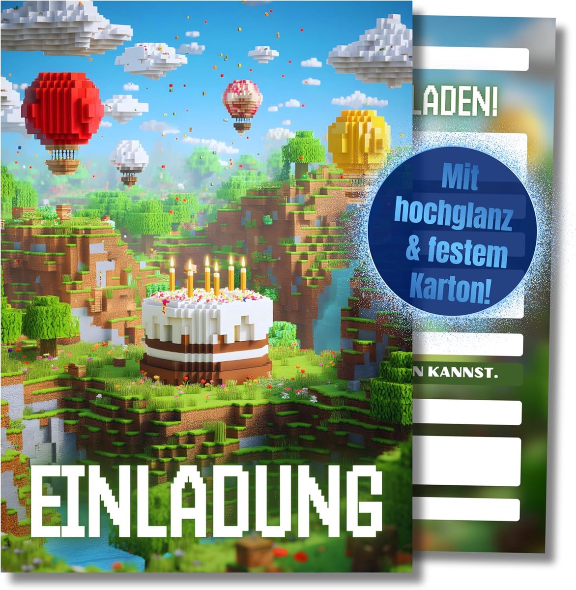 SnelShoppen - 12 x Gaming Uitnodigingskaarten voor Kinderfeestje - DIN A6 - Kleurrijke Pixel Ontwerpen - Perfect voor Jongens en Meisjes - 10.5 cm x 1