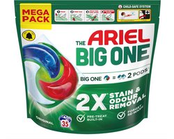 Ariel The Big One Wasmiddel Pods Original – Mega Pack – 35 Wasbeurten – 2-in-1 Vlek- & Geurverwijdering – Wasmiddelcapsules