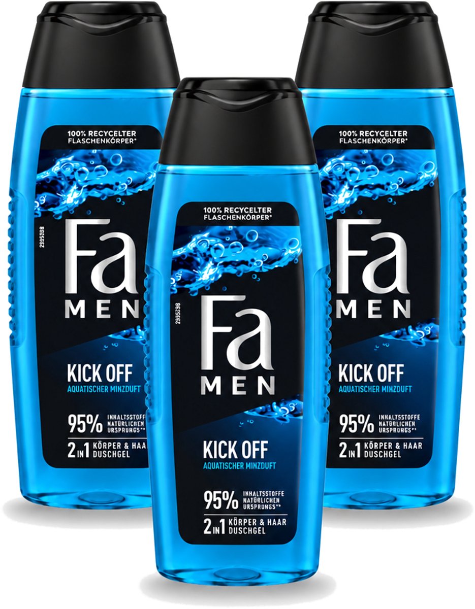 3 x Fa Men - Douchegel - Kick Off - Verfrissend & Energiek - Verzorgend - 250 ml - Voordeelverpakking - 3 stuks